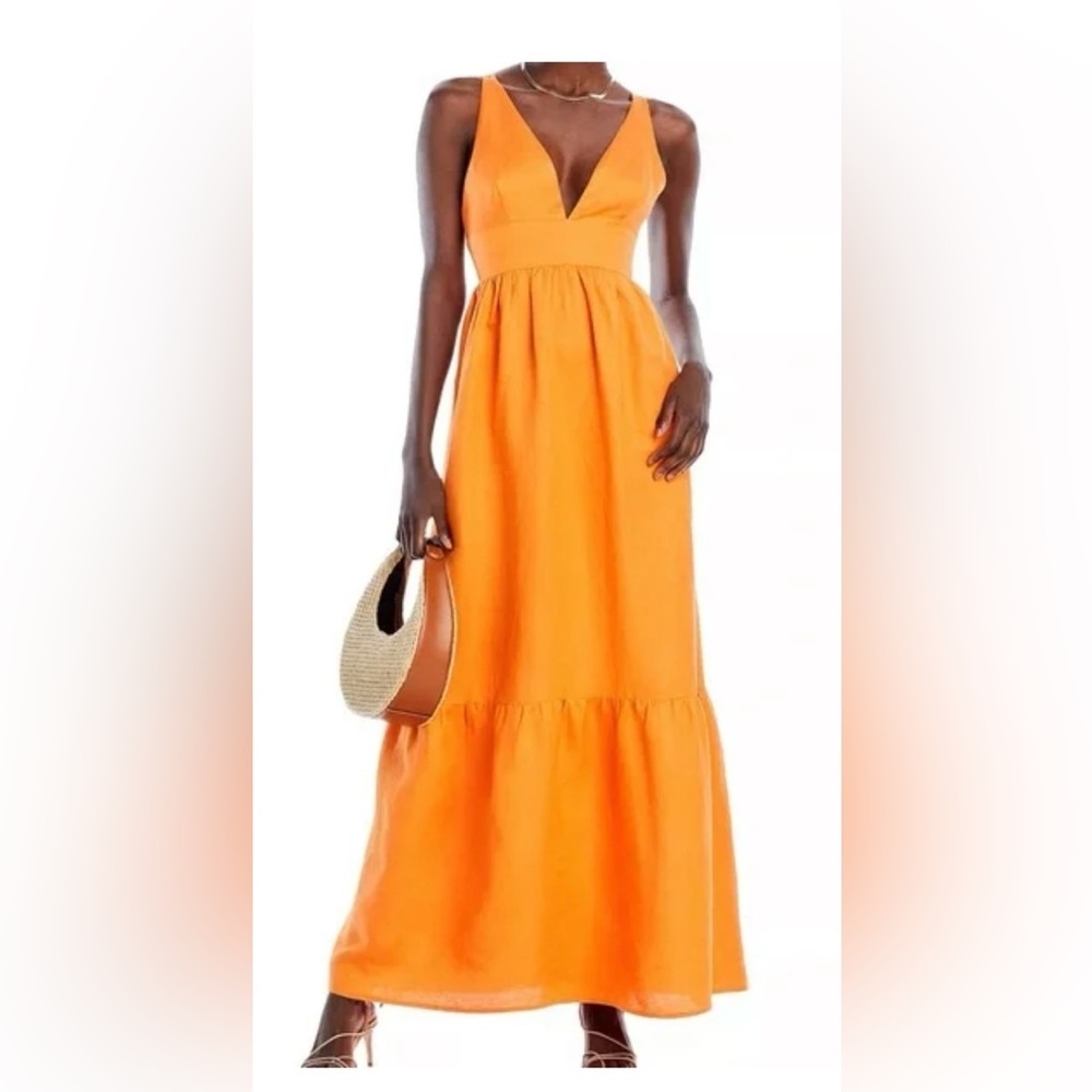Bloomingdale's "Aqua" Orange Linen Blend Maxi Dress